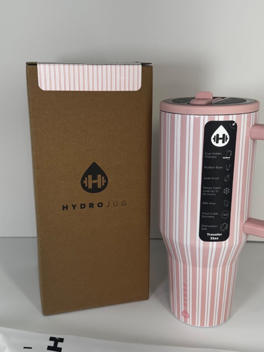 NEW HydroJug Traveler 32oz Pink Stripe Tumbler Rare Sold Out Leakproof w/ Box